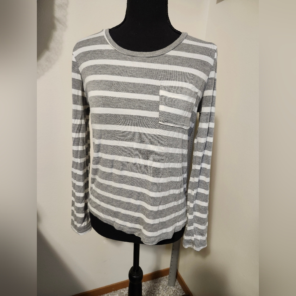 Justify Girls Gray and White Striped Longsleeve Top w/ Pocket